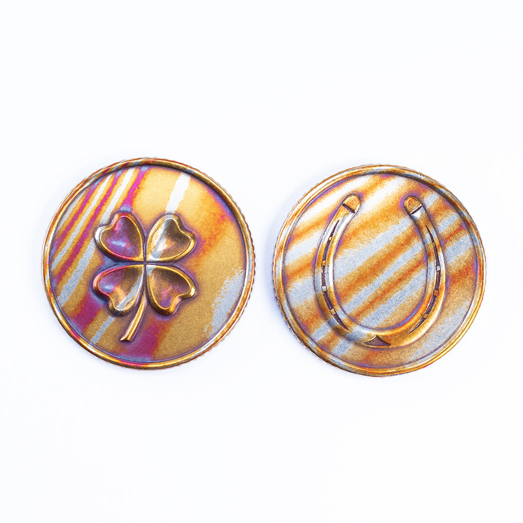 Lucky Mokume-Gane Coin with Four Leaf Clover and Horseshoe