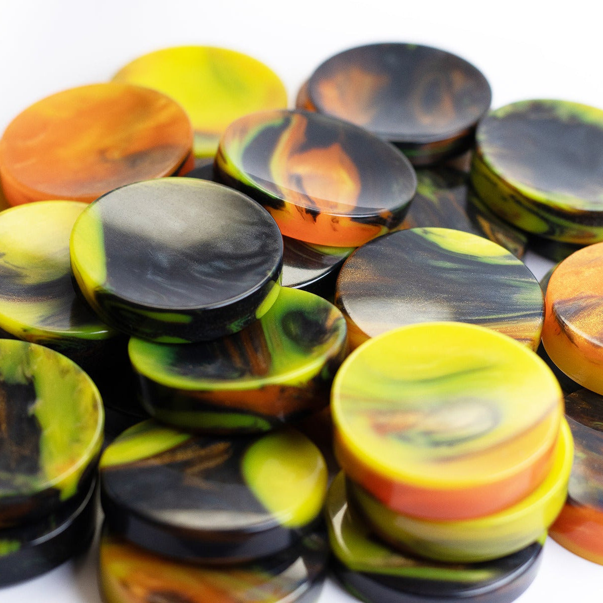 "Enrico" Yellow Black & Orange Upcycled Bowling Ball Worry Stone