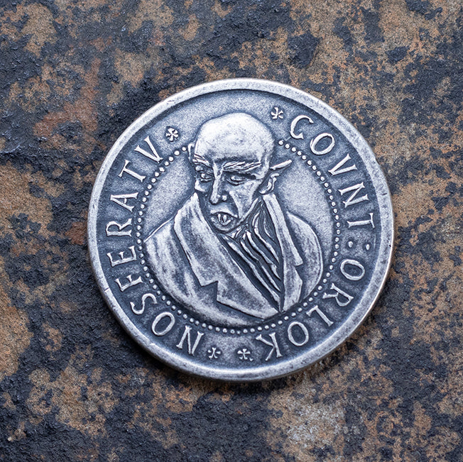 Silver coin depicting Max Schreck's likeness as Count Olaf in F.W. Murnau's 1922 silent film, Nosferatu