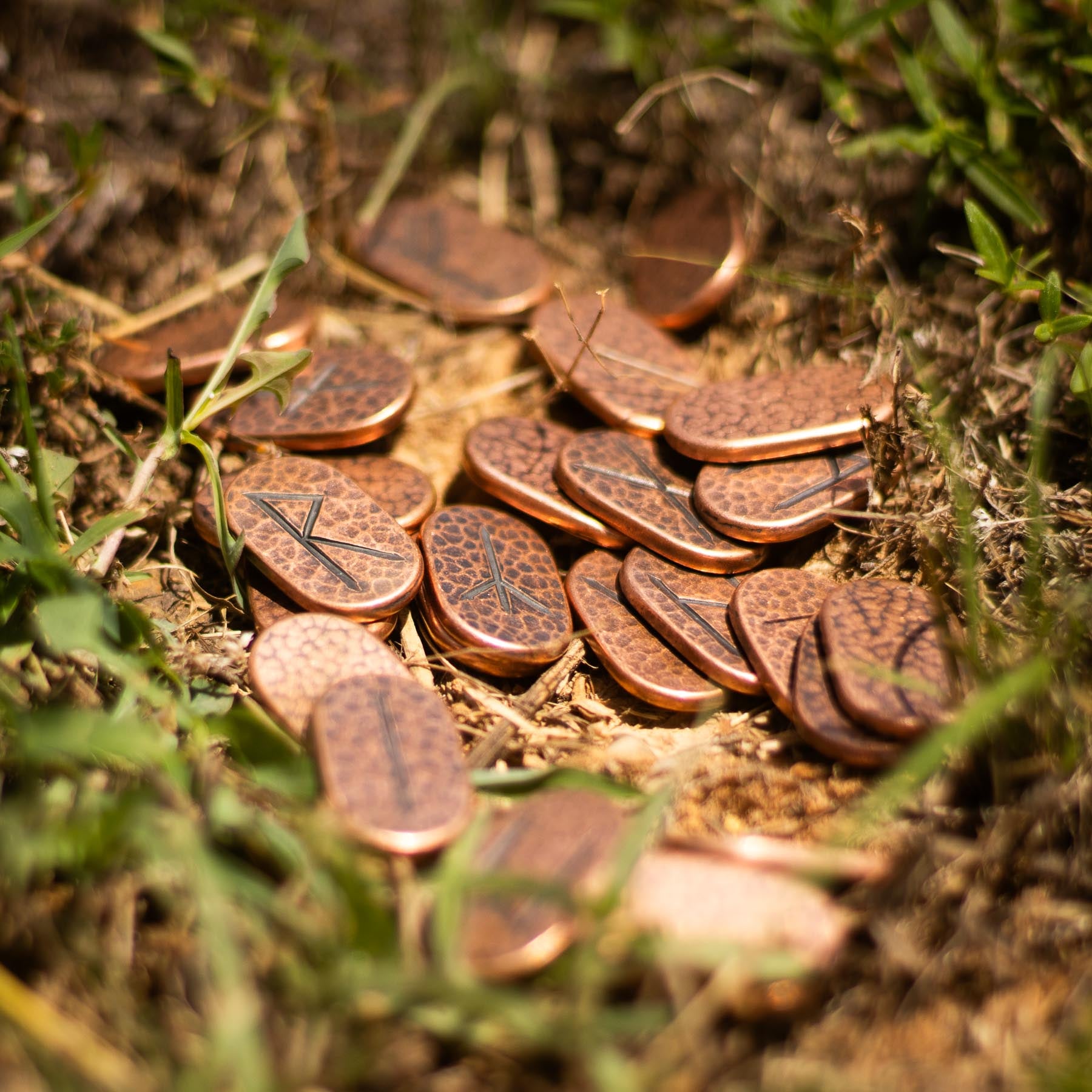 set of 25 copper elder futhark runes by shire post mint